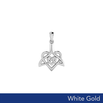Celtic Whale Tail And Double Heart Solid White Gold Pendant WPD6055